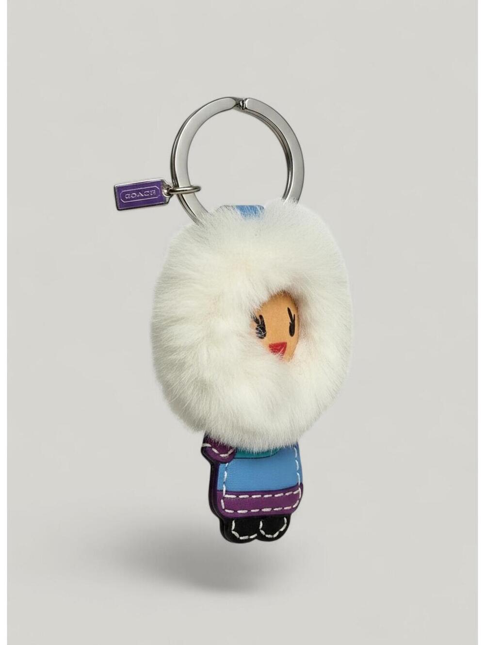 Coach HTF Native Alaska Girl Key Fob - Leather, Mink Fur, Y2K, Silver Hardware